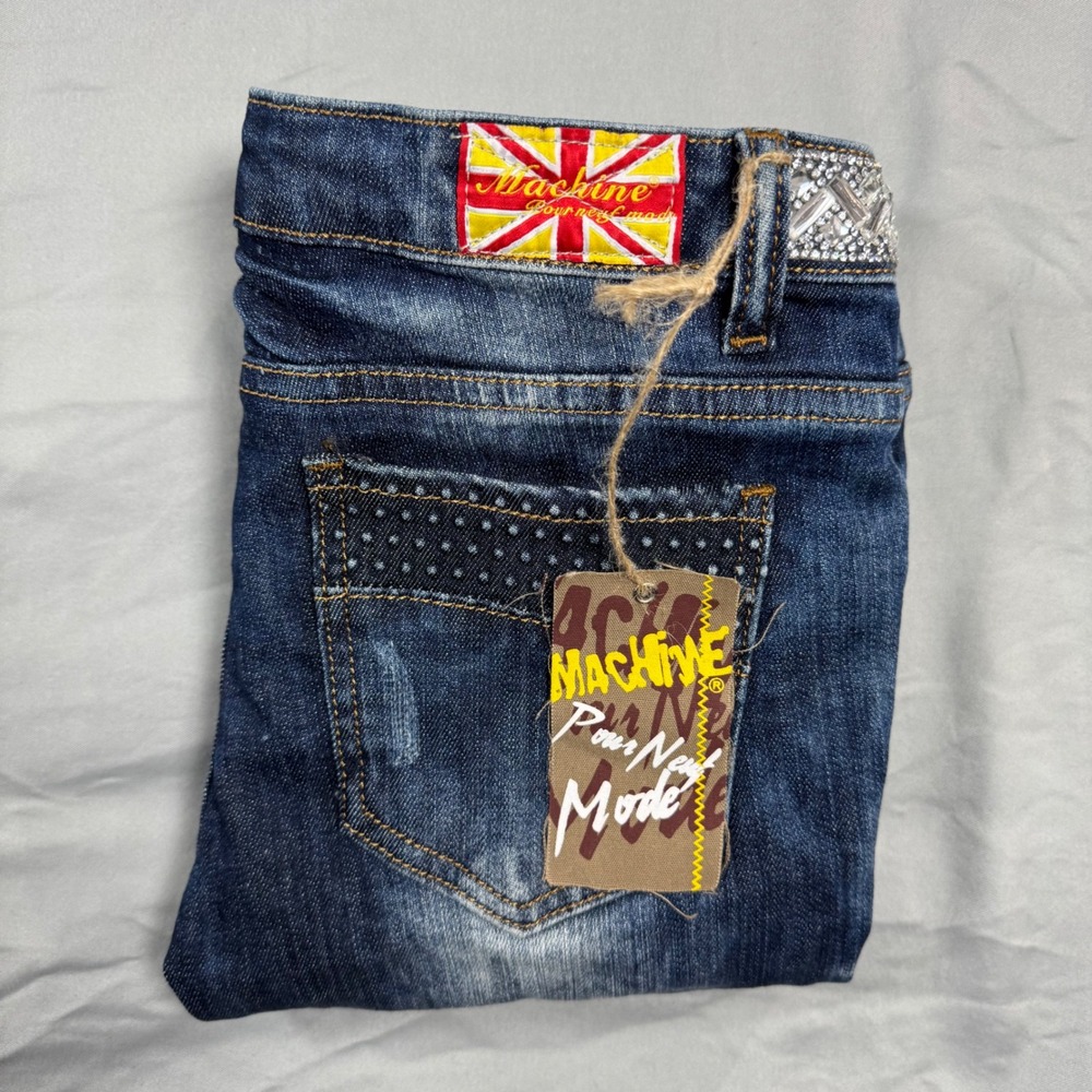 Machine Nouvelle Mode Womens Sz 9 (30) Distressed Rhinestone Skinny Jeans Blue